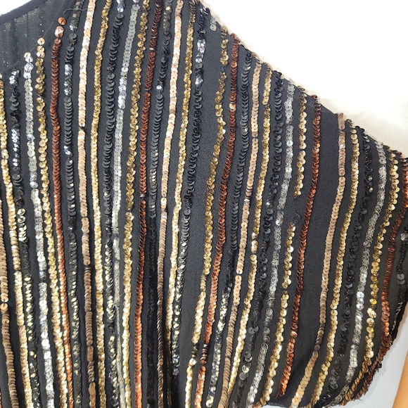 SCALA Vintage Black Metallic Gold Silver Copper Sequins Tunic Mini Dress Size 0 - Picture 10 of 15